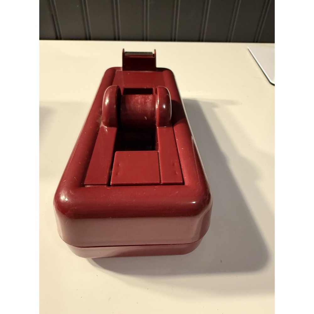 Vtg Rubbermaid 2138 Desk Tape Dispenser Burgundy Weighted Scotch Magic Tape, USA